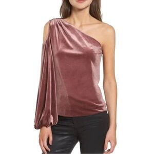 Rebecca Minkoff Minka Velvet One-Shoulder Top Mauve Pink XS Balloon Sleeve NWT